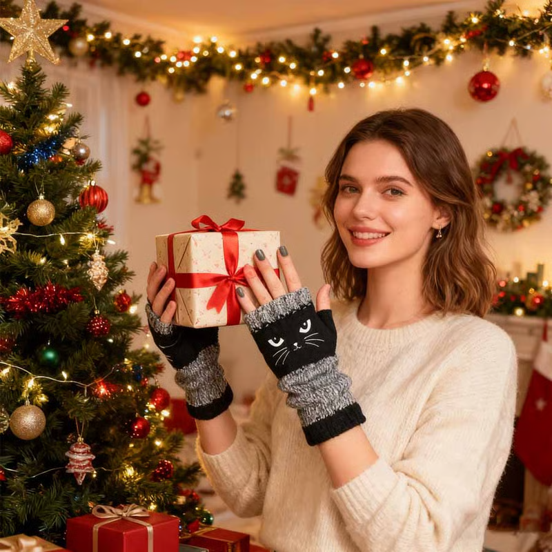 🎁Last Day Promotion 50% OFF🐱 Cute Women’s Knitted Cat Gloves — For Warm Hands & Free Fingers🧶