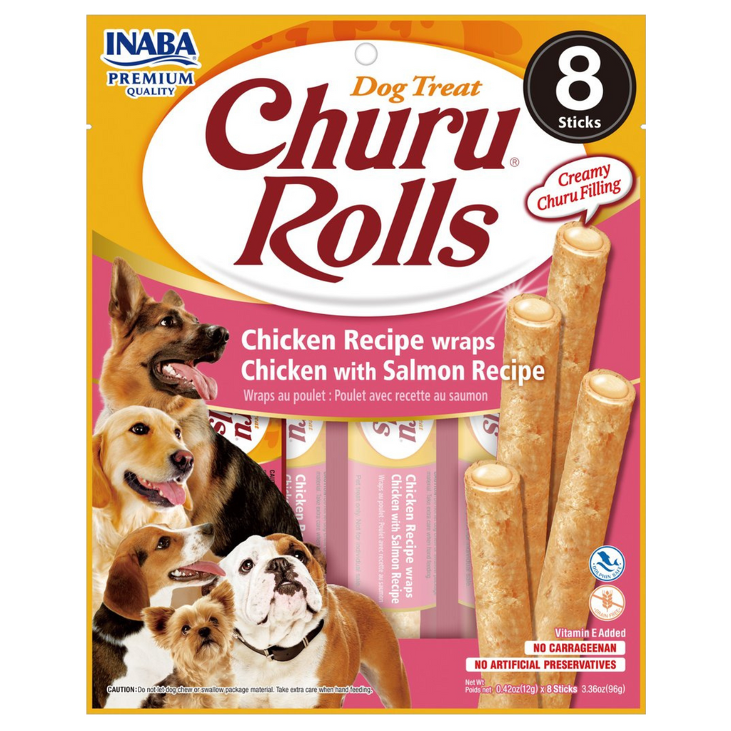 Inaba Dog Treat Churu Rolls Chicken Wraps with Salmon
