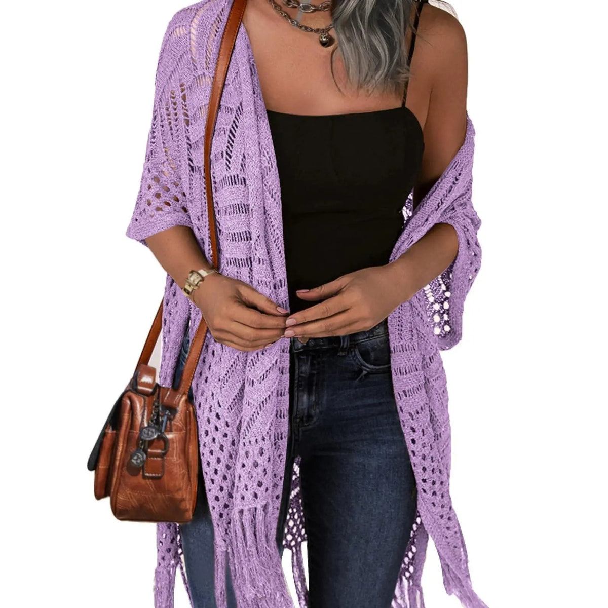 🔥This Week's Special Price: £13.99!!😍Women’s Oversized Knit Cardigan – Lightweight Crochet Tassel Kimono for Spring & Summer 🌸