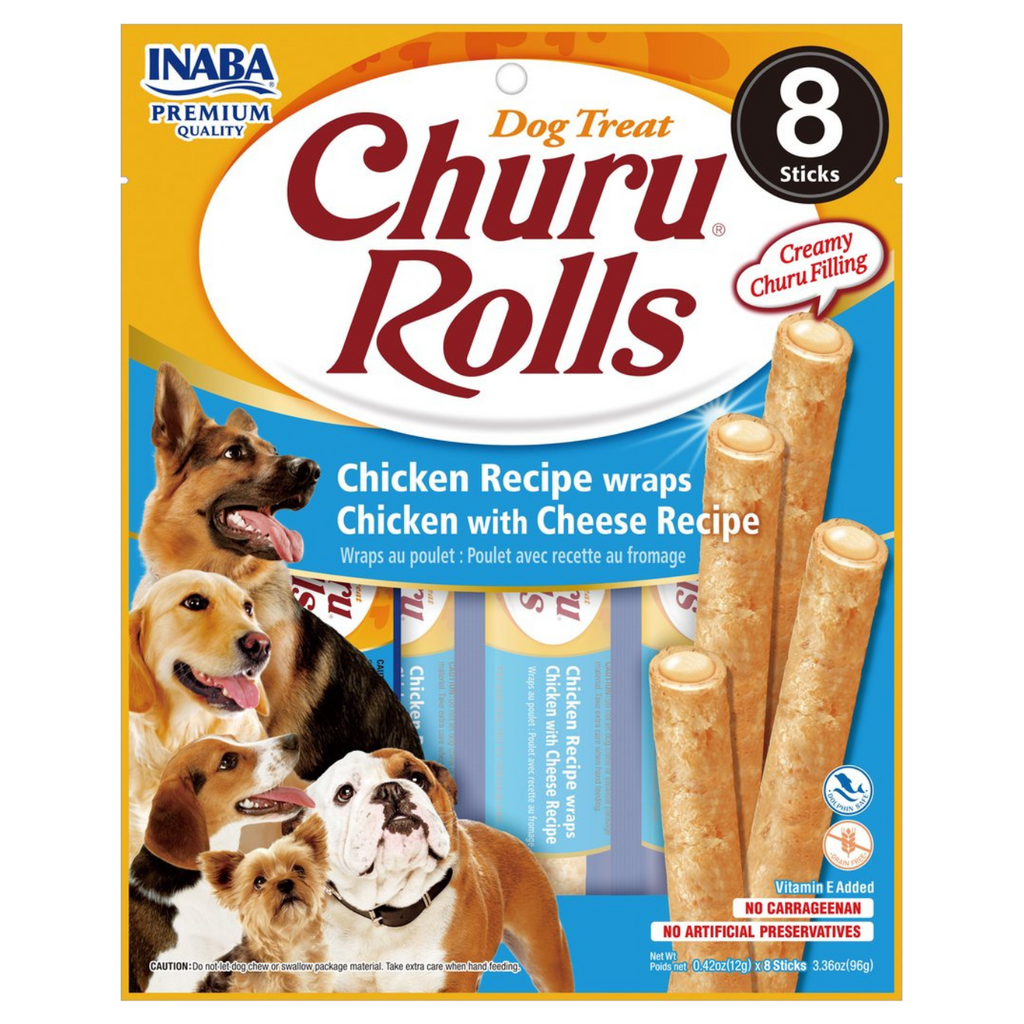 Inaba Dog Treat Churu Rolls Chicken Wraps with Cheese