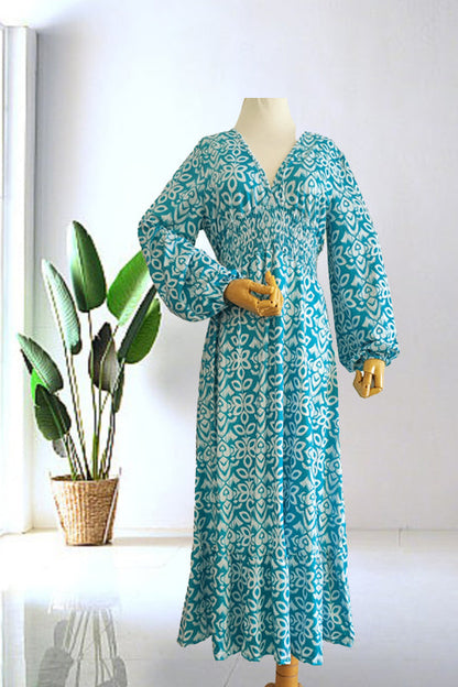 🔥Limited Time 50% Off  Bohemian Casual Print V-Neck Long Dress