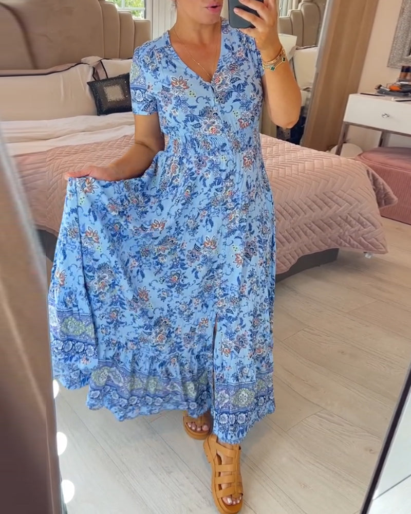 💥Lastday! Hurry up！！💥💃Hot Sale 49% OFF🔥 - Floral Print V-neck Dress