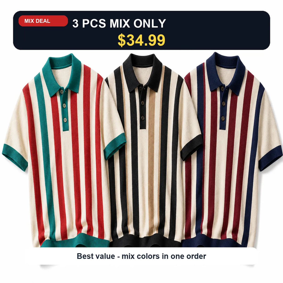 🔥CLEARANCE SALE🔥 Retro Stripe Knit Polo Shirt