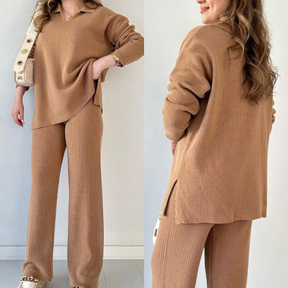 🍂Limited-Time 50% OFF🍂V-Neck Casual Slit Knitted Two-Piece Set ✈️ Free Shipping