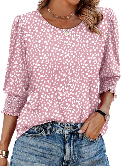 ⏰Limited Time Sale-50% OFF🏖️Women Dressy Casual 3/4 Length Sleeve Blouses with Smocked Cuffs
