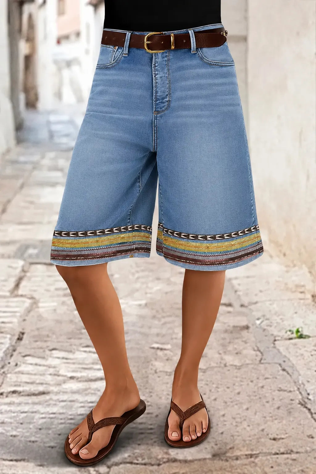 ⏰ ⚡8 Pack for $29⚡Women’s Printed Hem Denim Bermuda Shorts