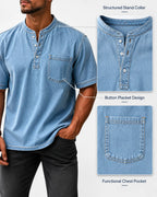 Limited Deal 8-Pack Men's Washed Stand Collar Henley Shirts, Short Sleeve Relaxed Fit Pocket Tops