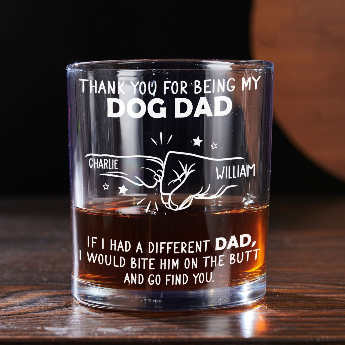 Thanks For Being Our Dog Dad - Personalized Whiskey Glass