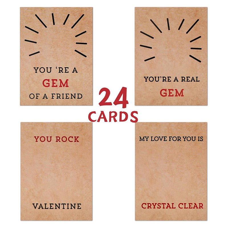 💝24 Pack Valentines Cards with Heart-Shape Crystals💝