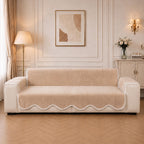 Waterproof Plush Velvet Contrast Wavy Edge Couch Cover