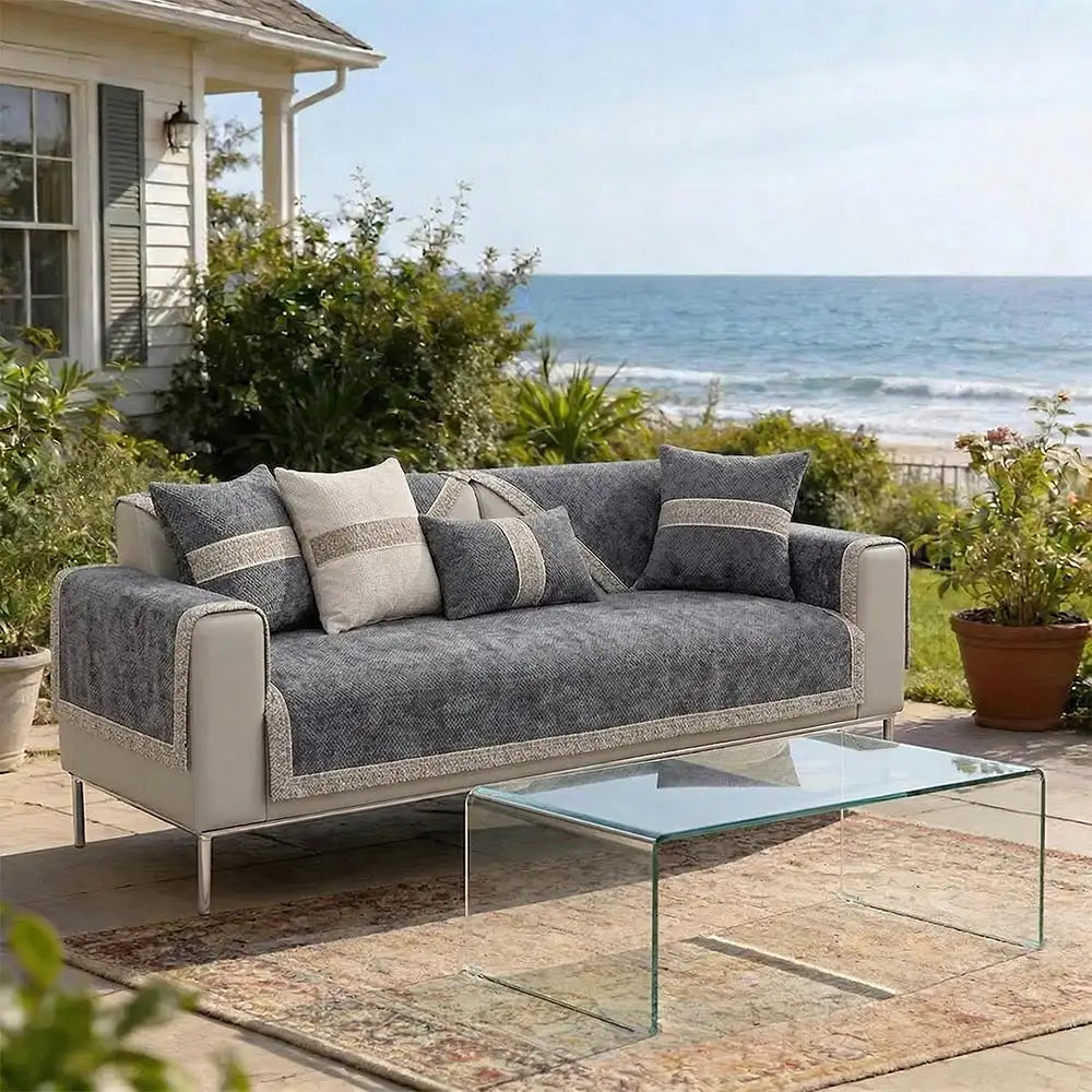 All-Season Modern Tweed Woven Chenille Anti-Slip Couch Cover