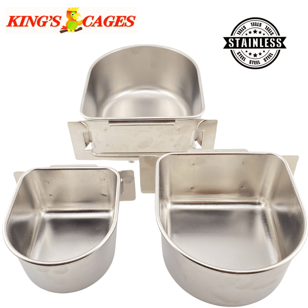 Kings Cages Stainless Steel "D" Cups 8-10-20 Ounce Treat-Seed-Water Feeders