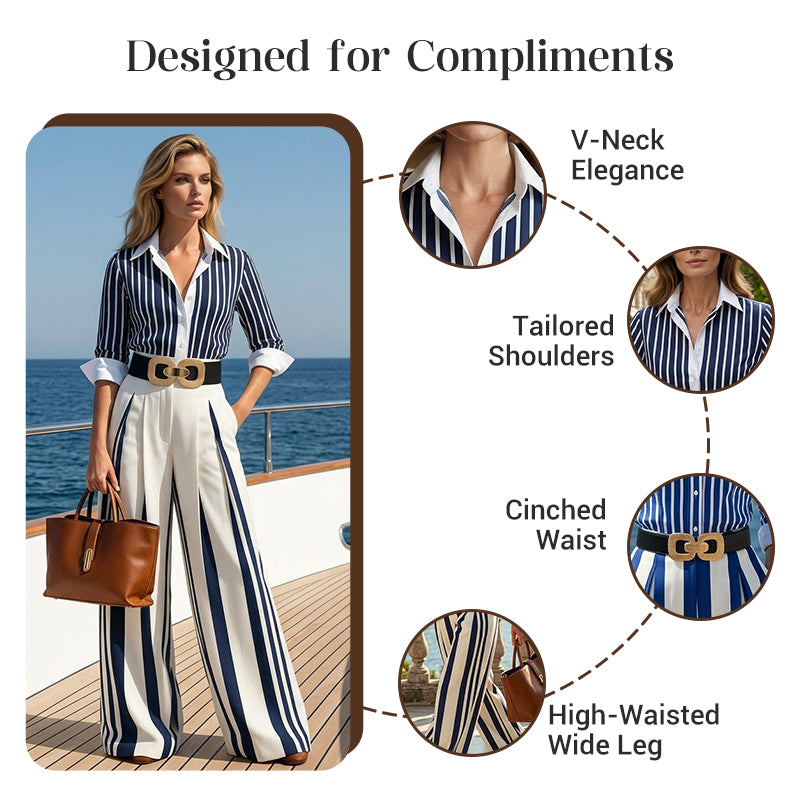 💞SUMMER HOT SALE💞50K+ SOLD!💥60% OFF! 🔥 Women's Striped Shirt & Wide-Leg Pants 2-Piece Set