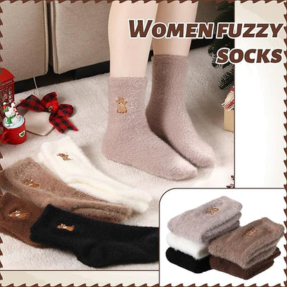 🎁New Year Special Deals £9.99!!⚡Buy 1 Get 3 Pairs⚡50K+ SOLD!💖Women's Cute Warm Highland Cow Embroidered Plush Socks