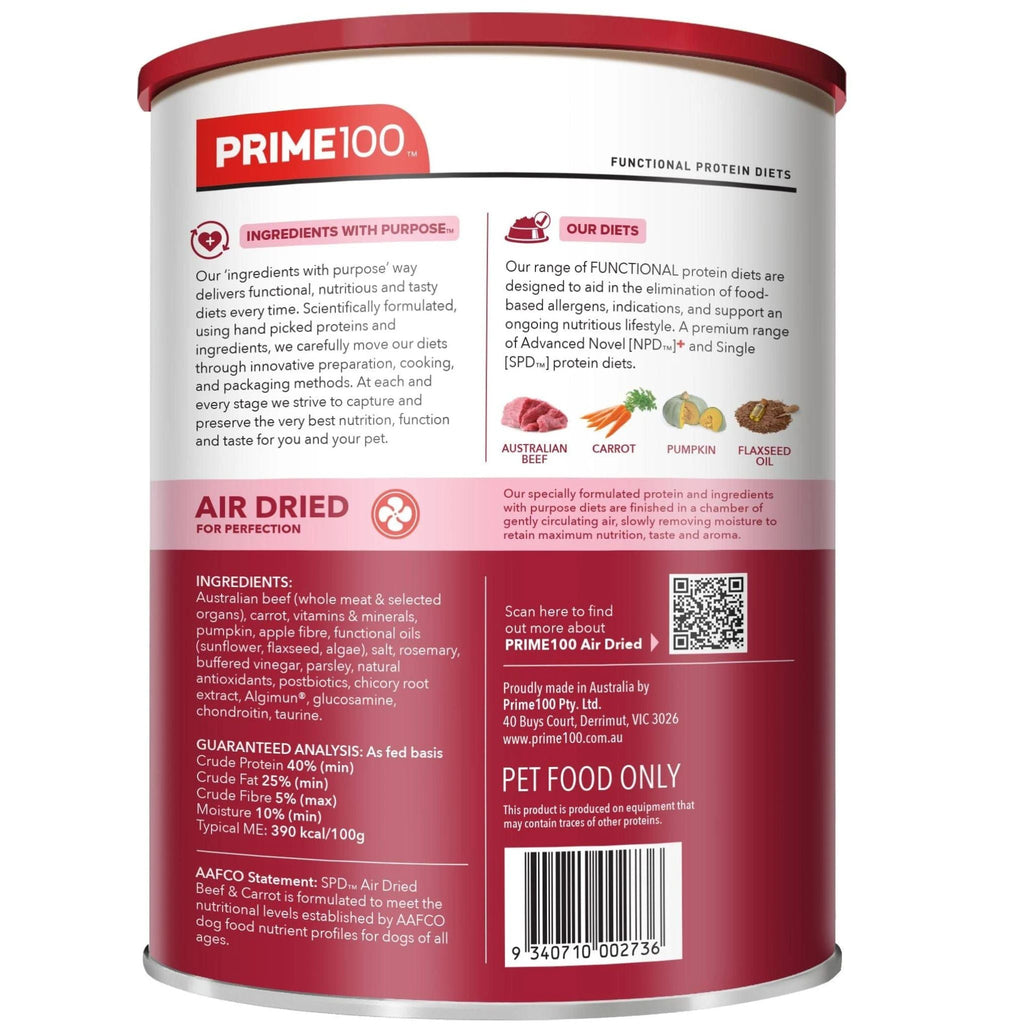 Prime100 SPD Air Dried Dog Food Beef & Carrot