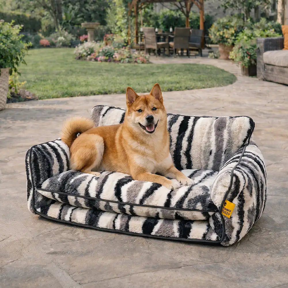 Trendy Striped Faux Lambswool Double Layer Dog & Cat Sofa Bed