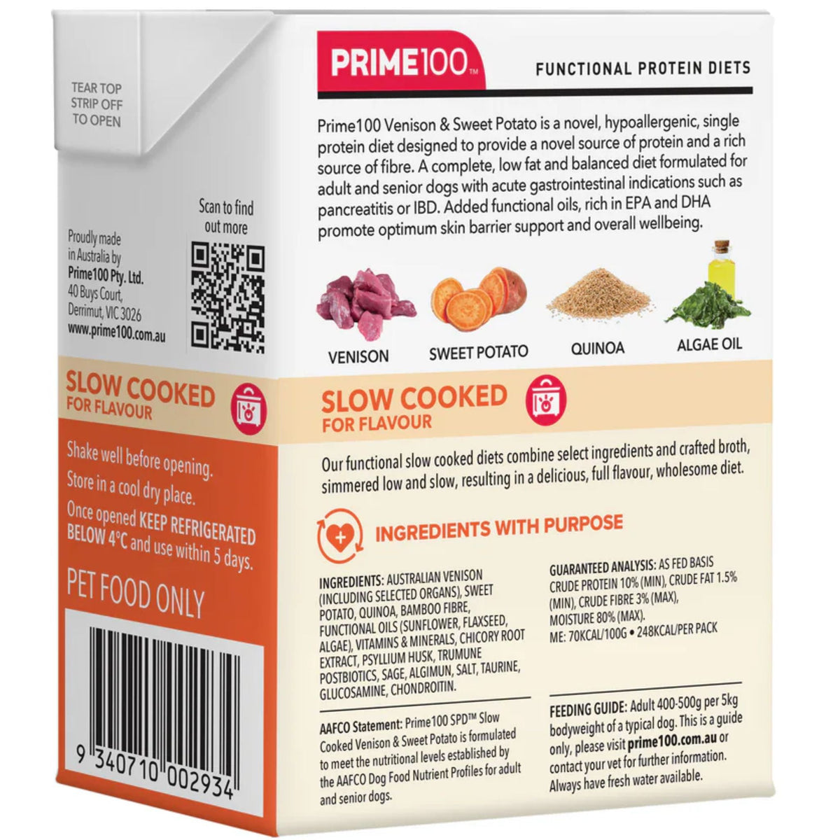 Prime100 Spd Slow Cooked Wet Dog Food Venison & Sweet Potato