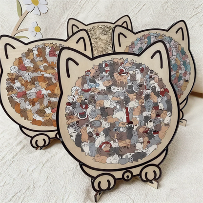 🎅Christmas Sale 50% OFF🐱135-Piece Morandi-Colored Cat Shaped Wooden Jigsaw Puzzle