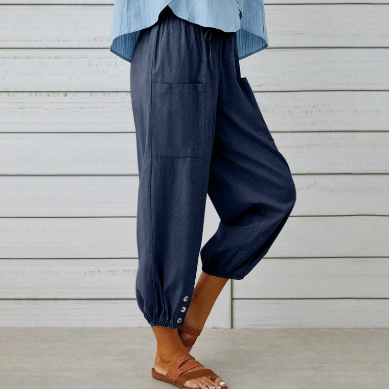 Women's loose, straight trousers with wide legs