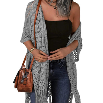 🔥This Week's Special Price: £13.99!!😍Women’s Oversized Knit Cardigan – Lightweight Crochet Tassel Kimono for Spring & Summer 🌸