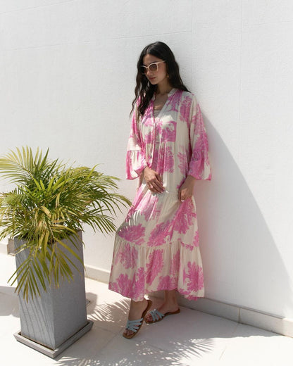 🔥BUY 2 GET 10% OFF💃Women Summer V-neck Forest Pattern Maxi Dress👗
