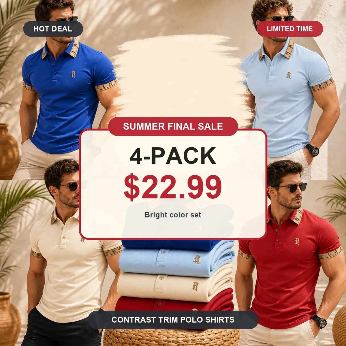 ⚡12 Pack for $38⚡- Men's Contrast Trim Monogram Short Sleeve Polo Shirt
