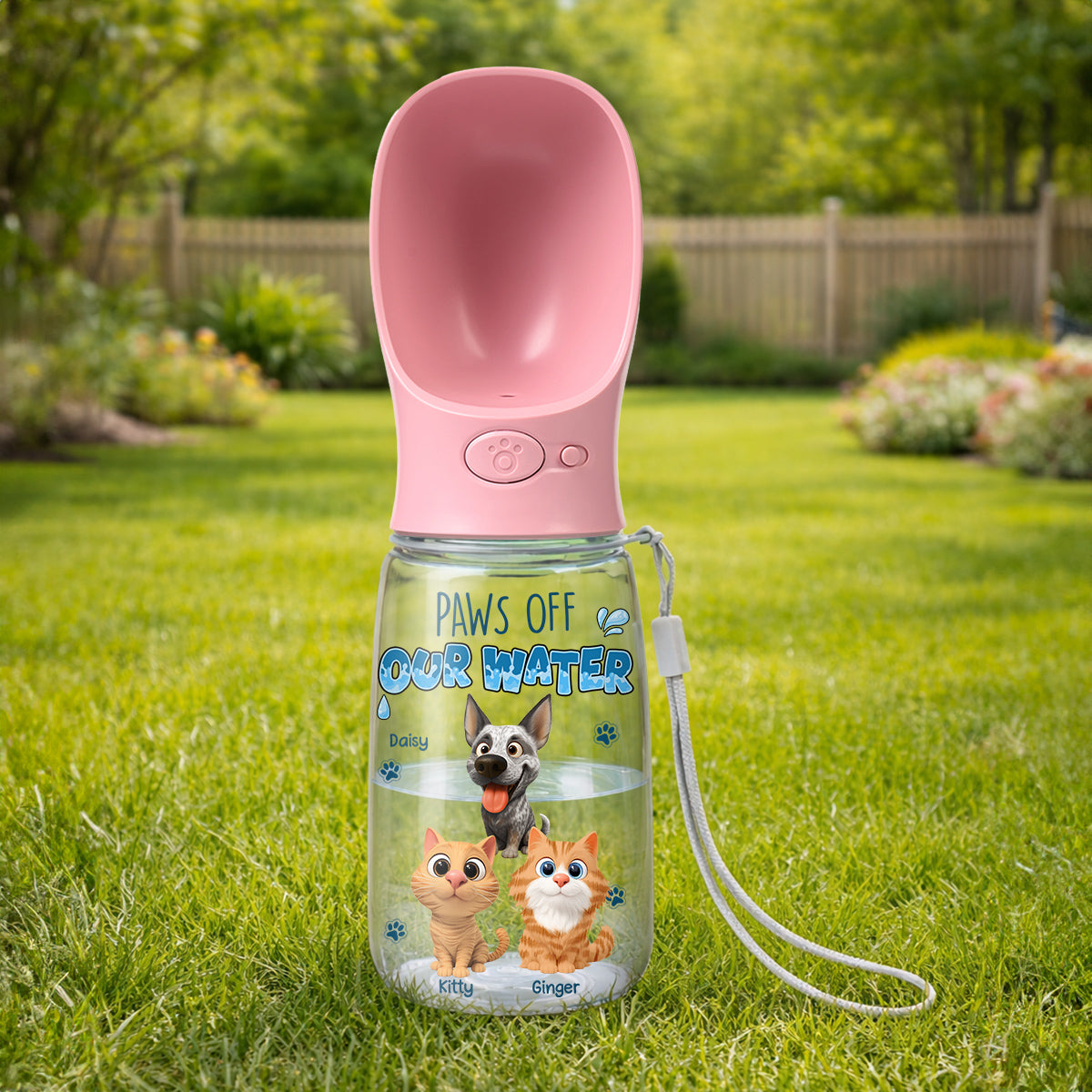 Paws Off My Water Ver Pet - Personalized Pet Water Bottle With Drinking Feeder