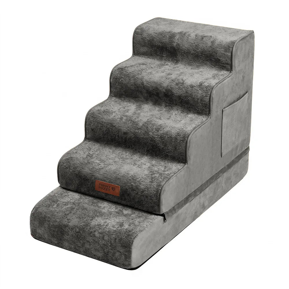 Plush Velvet 2-in-1 Foam Dog Stairs for Beds & Couches