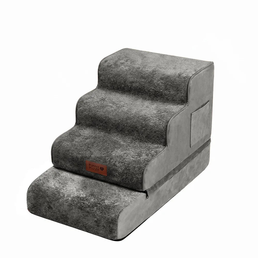 Plush Velvet 2-in-1 Foam Dog Stairs for Beds & Couches