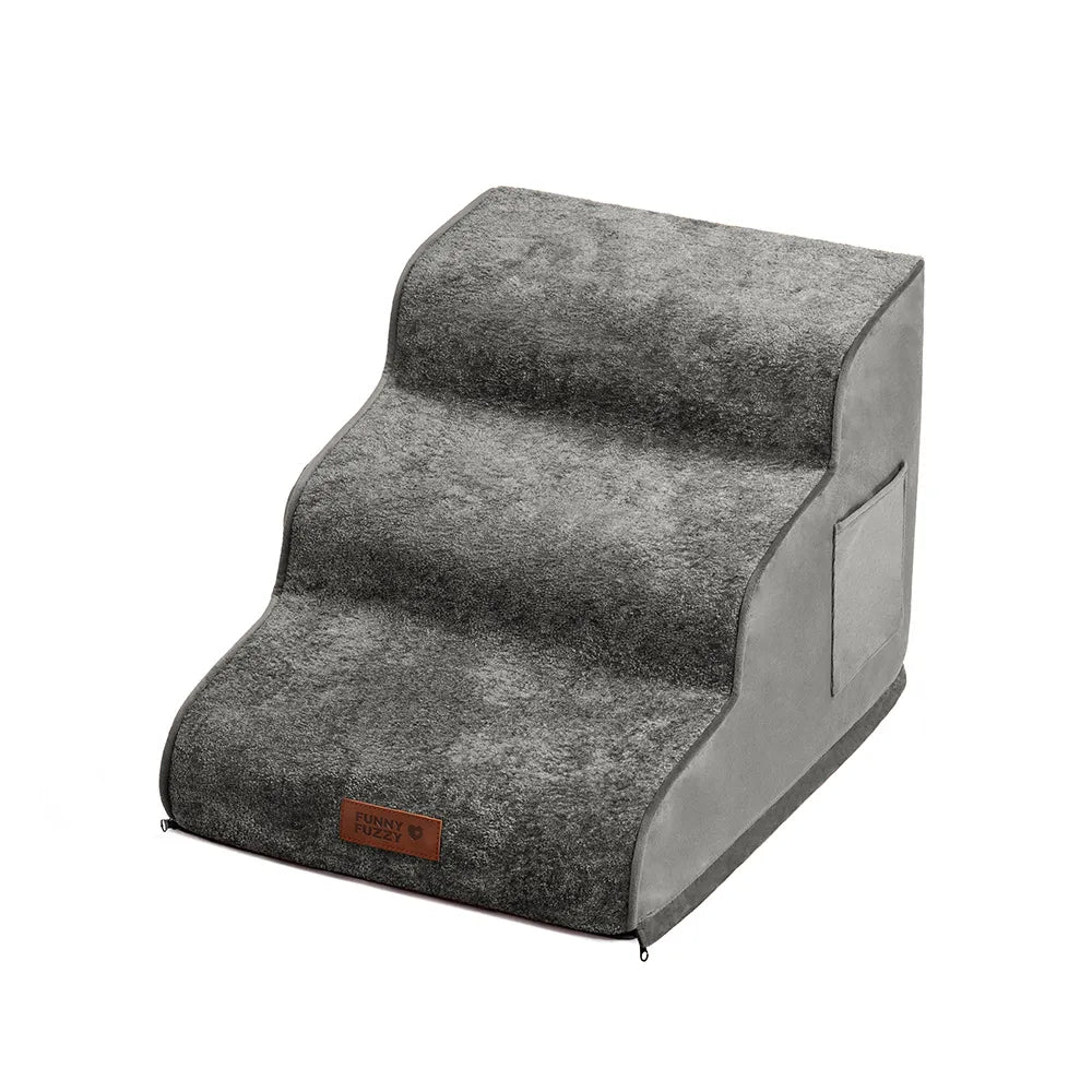 Plush Velvet 2-in-1 Foam Dog Stairs for Beds & Couches