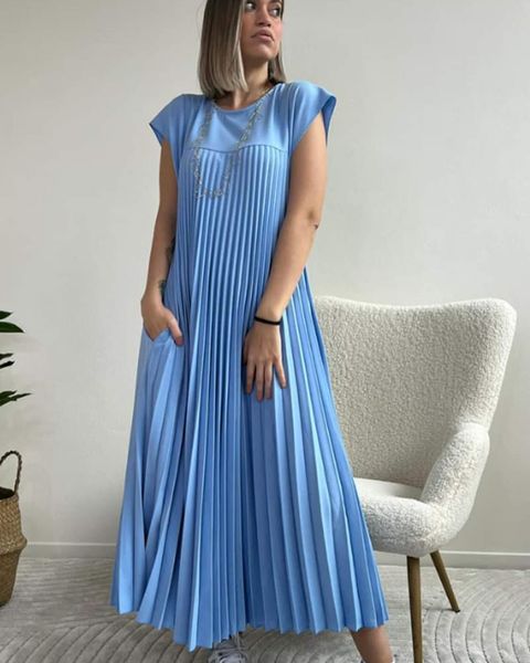 🔥Sunmmer Limited Sale🔥Sleeveless pleated simple solid color dress