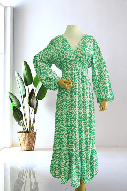 🔥Limited Time 50% Off  Bohemian Casual Print V-Neck Long Dress