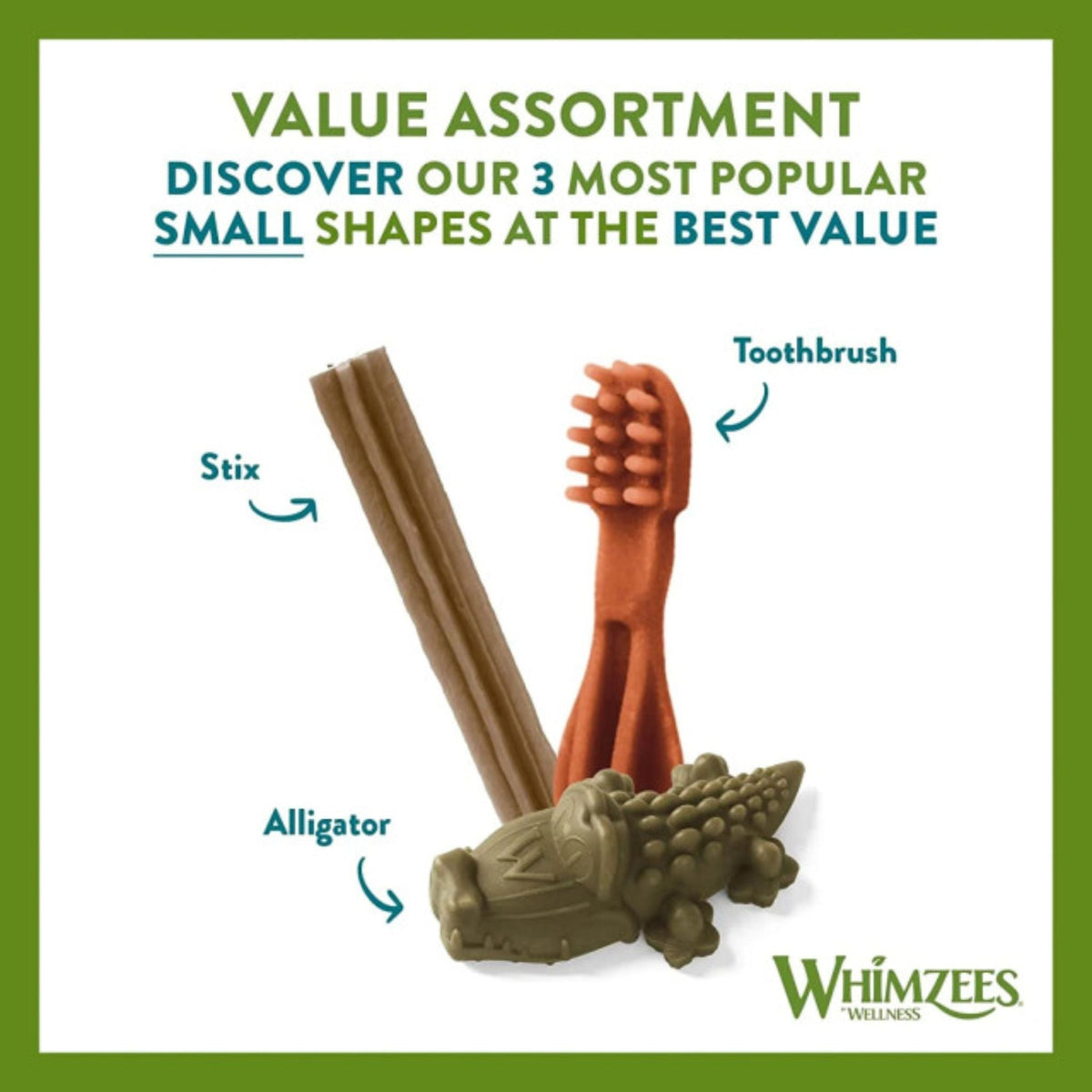 Whimzees Dental Dog Treats Variety Boxes - Alligator + Stix + Toothbrush