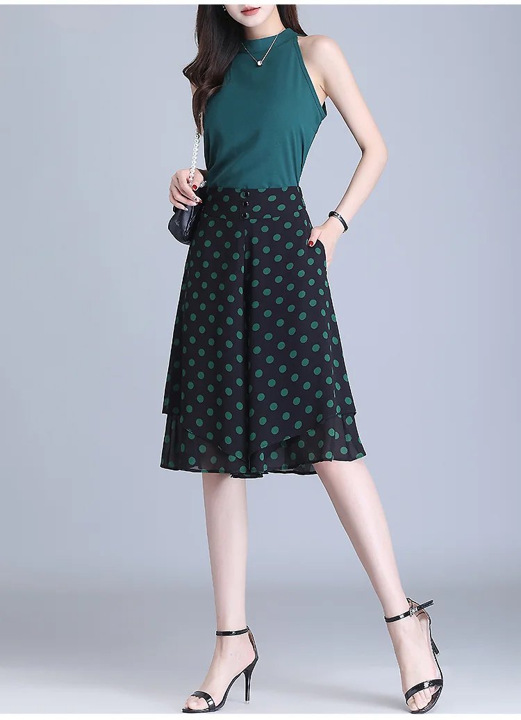 🔥Women's High Elastic Waist Pleated With Pockets Chiffon Wide Leg Culottes