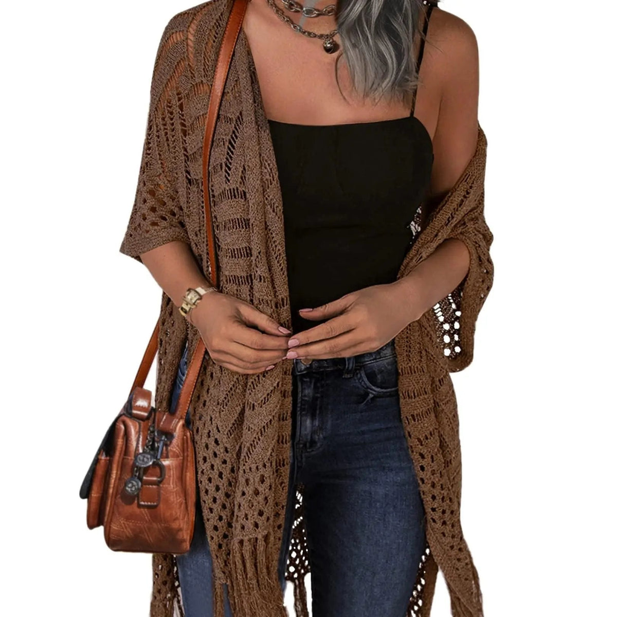 🔥This Week's Special Price: £13.99!!😍Women’s Oversized Knit Cardigan – Lightweight Crochet Tassel Kimono for Spring & Summer 🌸