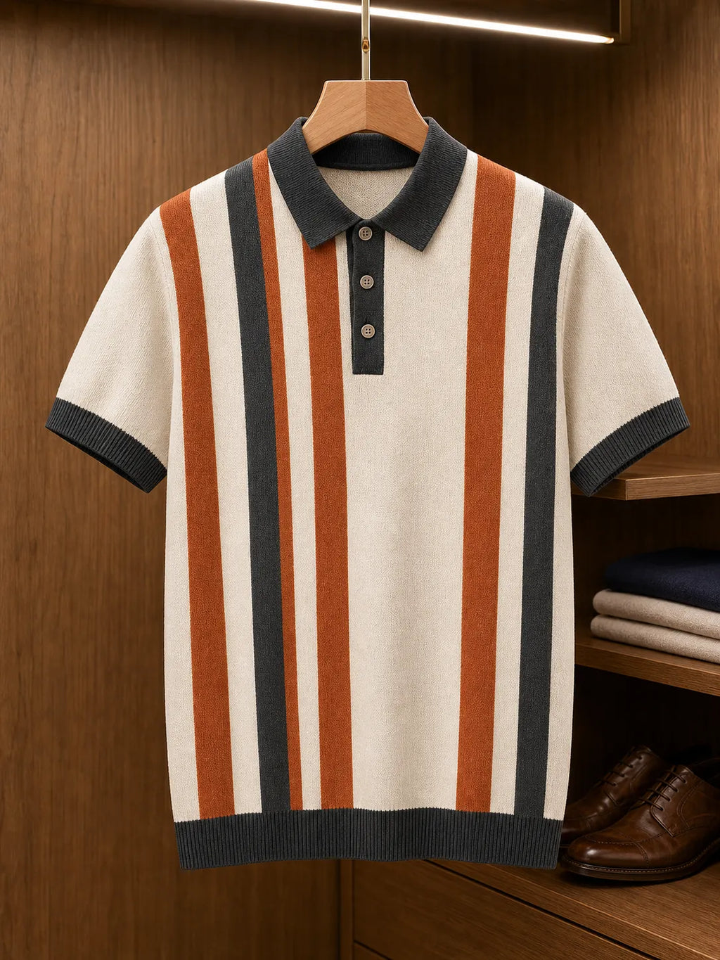 🔥CLEARANCE SALE🔥 Retro Stripe Knit Polo Shirt
