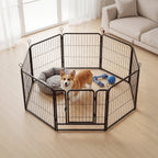 8 Panel Foldable Metal Dog Playpen Steel Puppy Pet Exercise Pen Black