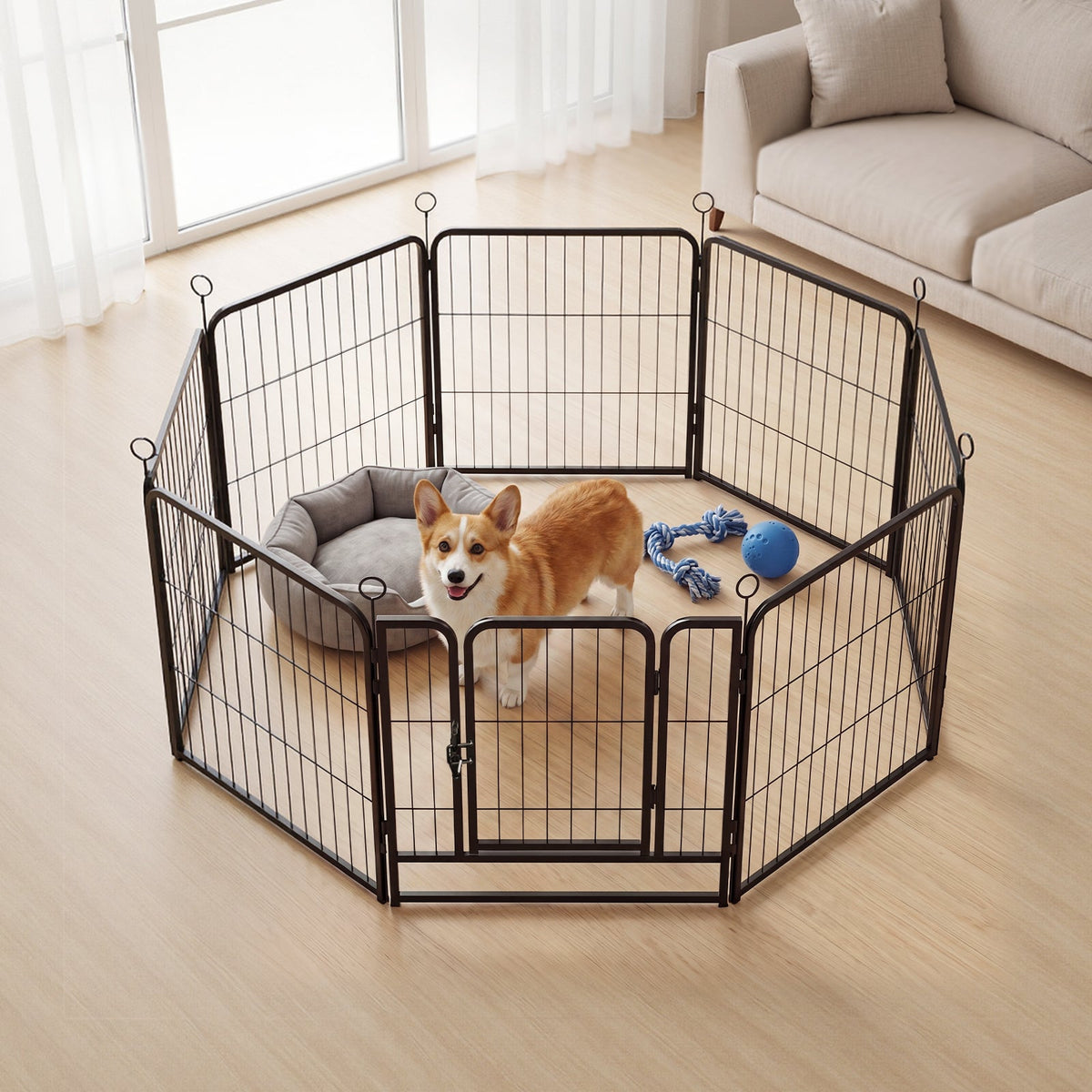 8 Panel Foldable Metal Dog Playpen Steel Puppy Pet Exercise Pen Black