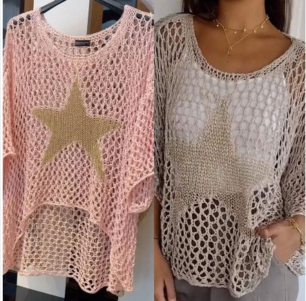 💥Limited Sale 70% OFF💥Women's Fashion Round Neck Crochet Knit Fishnet Top🤩