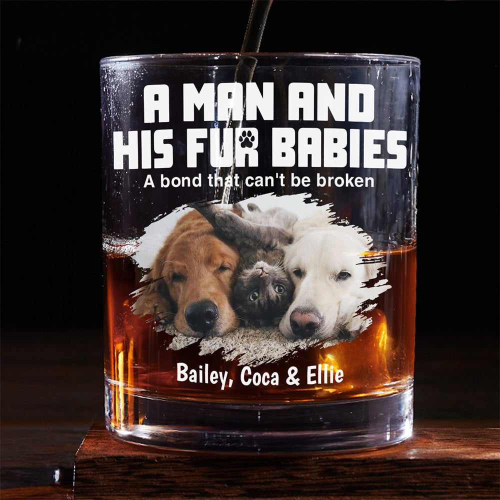 A Man And His Pets Photo - Personalized Whiskey Glass