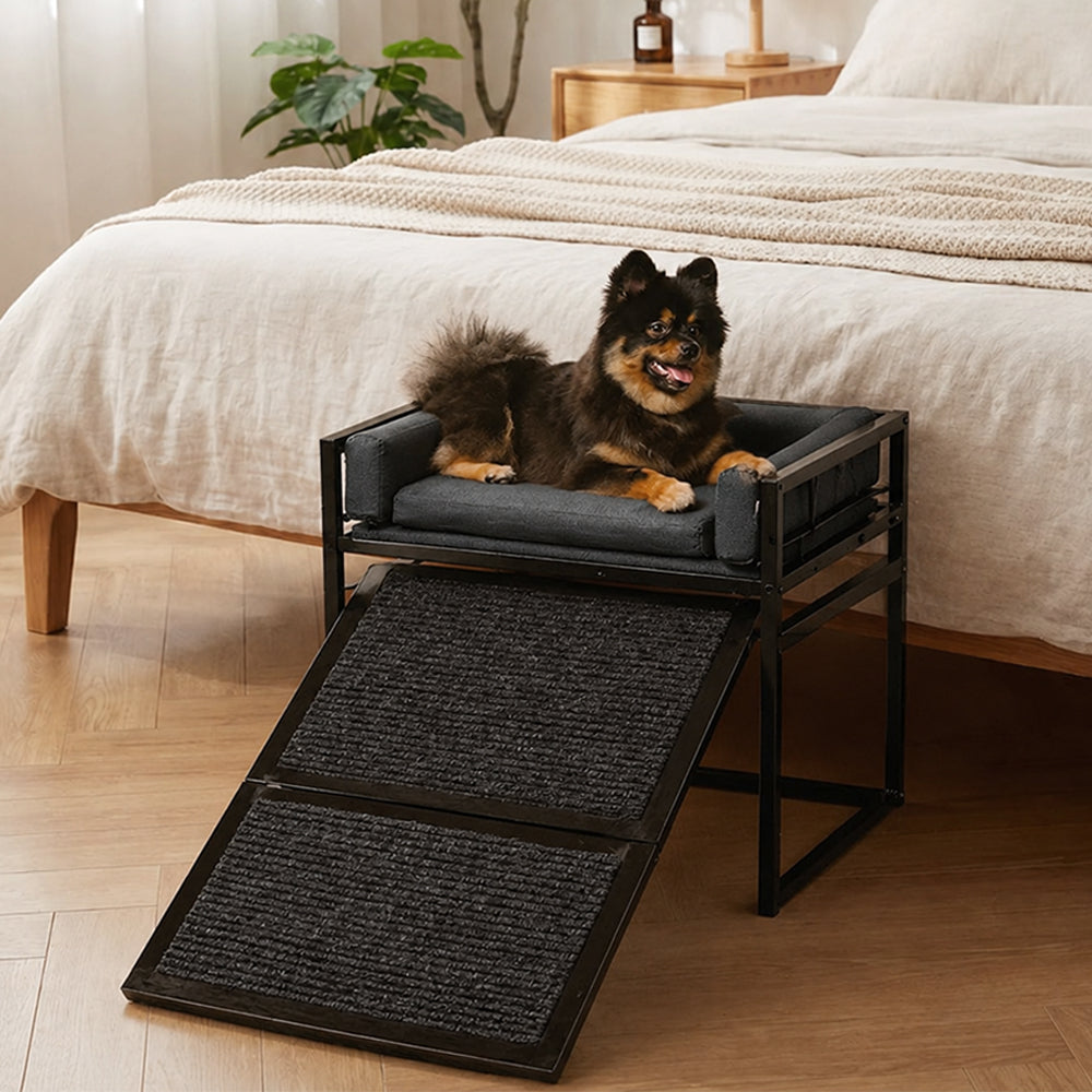Elevated Pet Sofa Bed with Stairs Ramp for Bed Bedside Lounge or Dog Window Perch