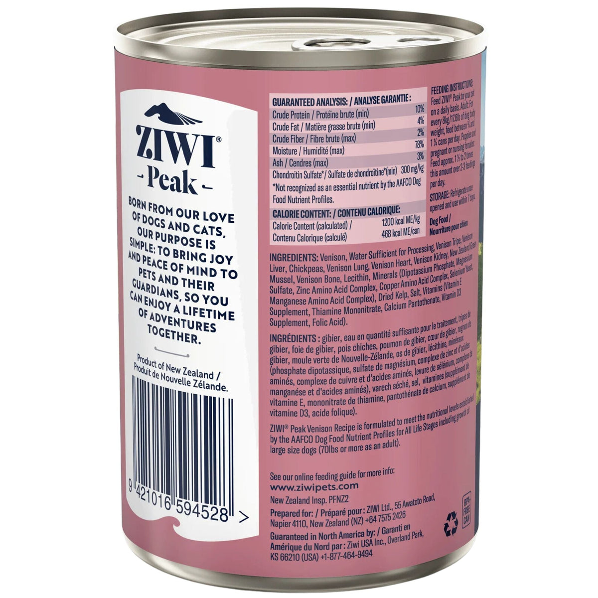 ZIWI Peak Dog Food Cans Venison