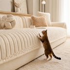 Striped & Bubble-Textured Plush Non-Slip Couch Cover