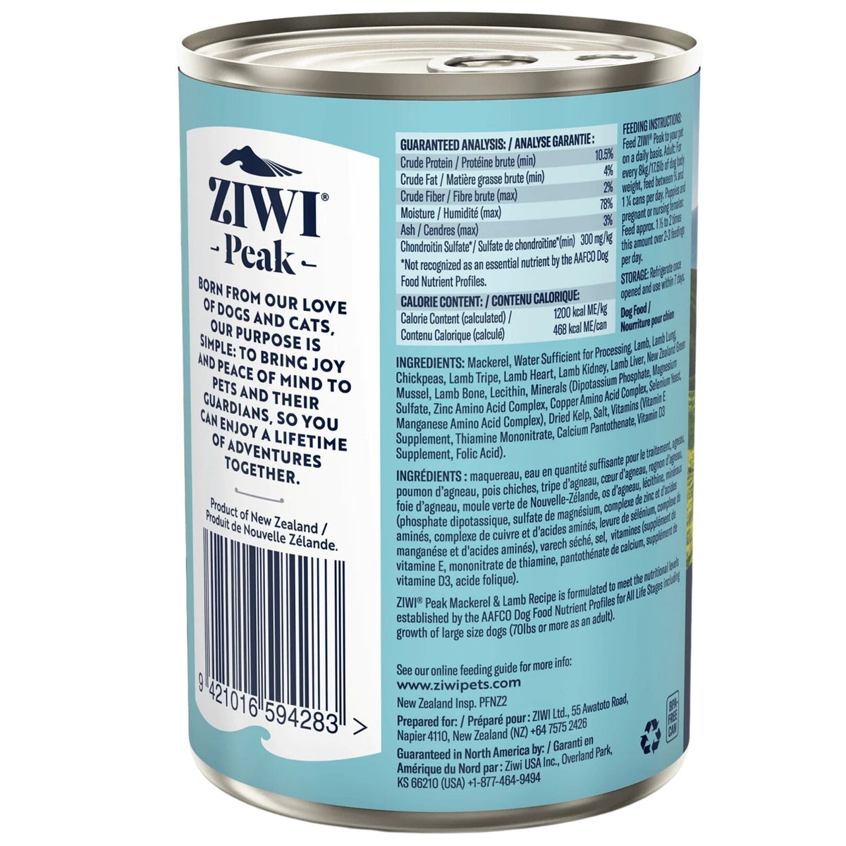 ZIWI Peak Dog Food Cans Mackerel & Lamb