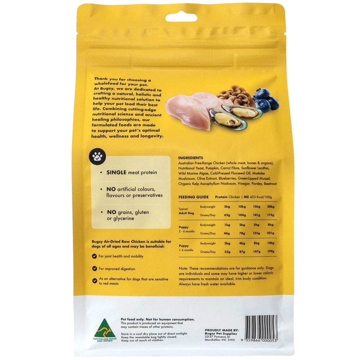 Bugsy's Premium Air Dried Raw Dog Food Chicken