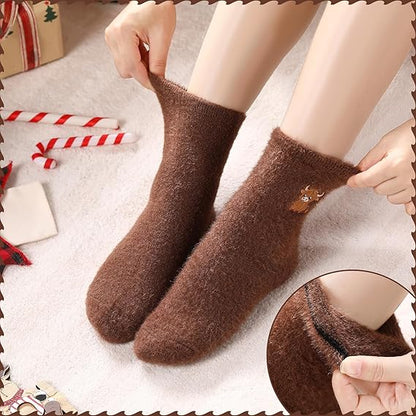🎁New Year Special Deals £9.99!!⚡Buy 1 Get 3 Pairs⚡50K+ SOLD!💖Women's Cute Warm Highland Cow Embroidered Plush Socks