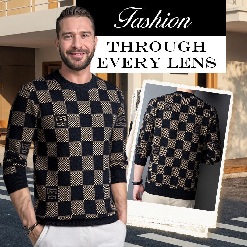 ⛄Winter Clearance⛄Men‘s Checkered Printed Mock Neck Thickened Pullover Sweater