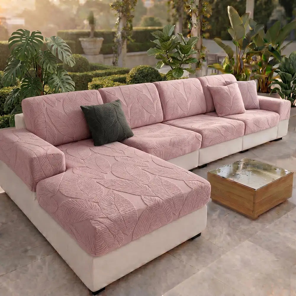 Modern Leaf Jacquard Water-Repellent Anti-Scratch Stretch Full Wrap Sectional Couch Cover