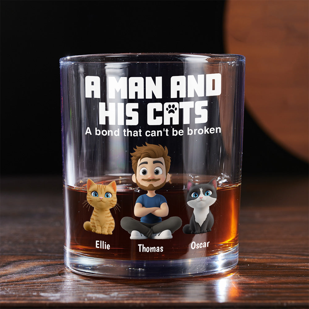 A Man And His Cats - Personalized Whiskey Glass