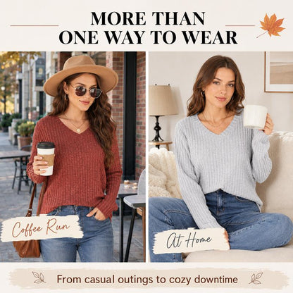 💖LAST DAY-50% OFF✨Women's Casual Long Sleeve V-Neck Knit Tunic Top